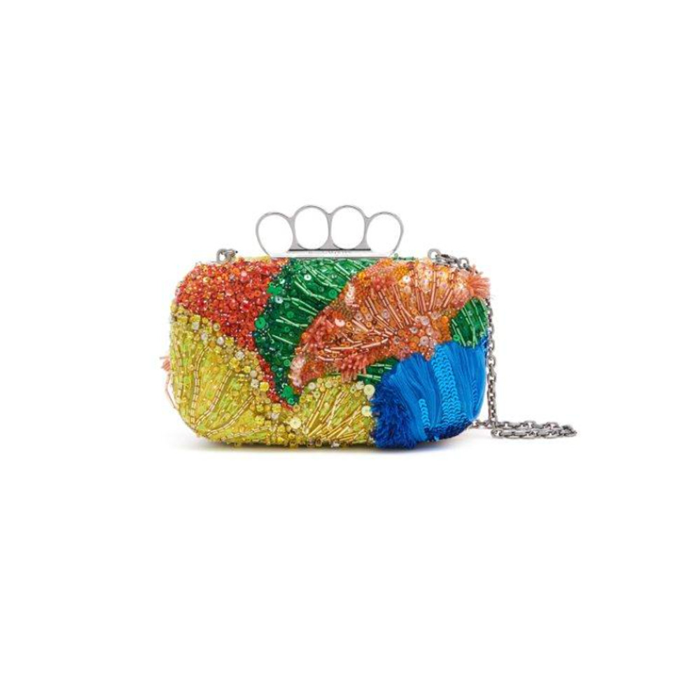 Alexander McQueen Four Ring Patchwork Sequins Box Clutch Bag - NWT